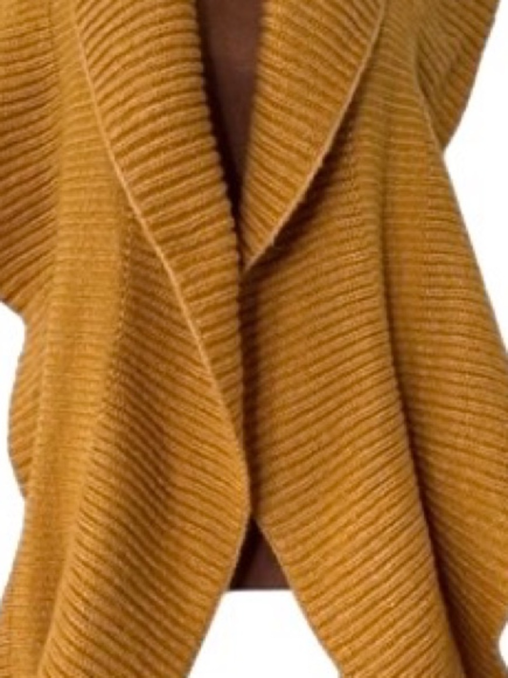 Mustard Yellow Long Ruffled Ribbed Knit Scarf - Picture 6 of 11